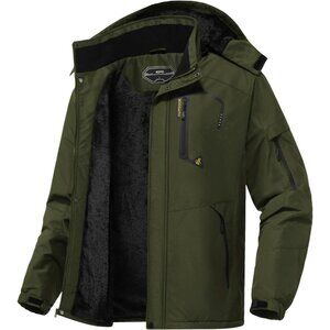 Men Army Green 1 Waterproof Winter Warm Snow Coat Fleece Lined Hiking Ski Jacket